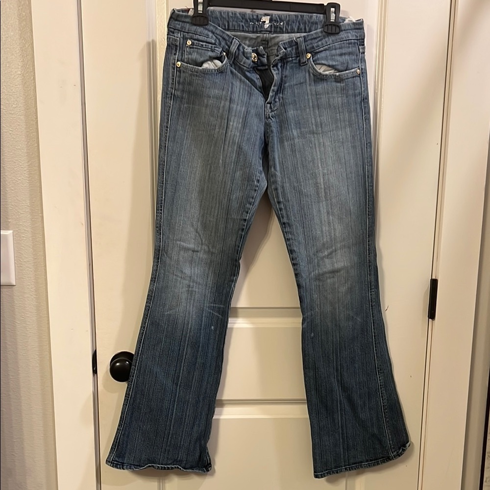 Blue Flare Wide Leg Jeans with Vintage Wash